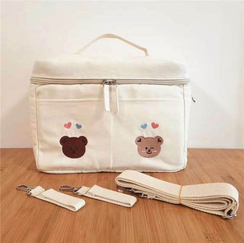 MILANCEL Mommy Insulation Bag Embroidered Bear Baby Stroller Portable Storage Bag