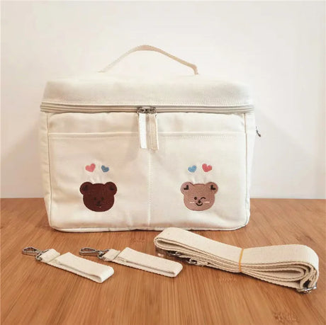 MILANCEL Mommy Insulation Bag Embroidered Bear Baby Stroller Portable Storage Bag