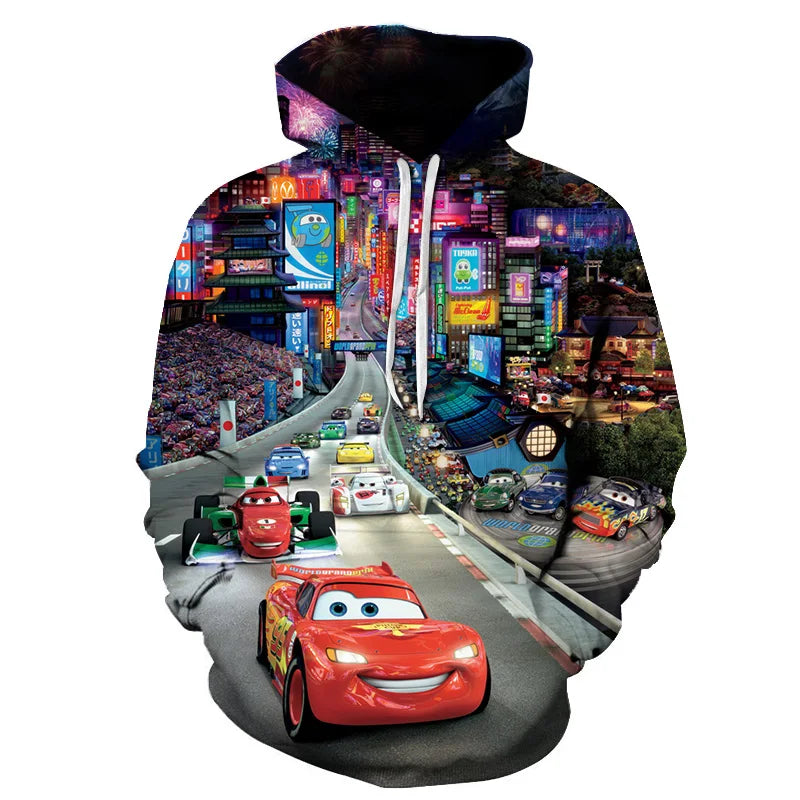 MINISO Hoodie Pixar Cars Lightning McQueen 3D Printing Sweatshirts Boys Girls Hooded Fashion Cartoon Sweatshirt Oversized Hoodie