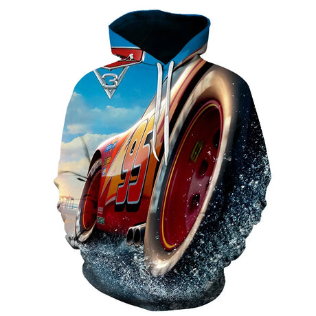 MINISO Hoodie Pixar Cars Lightning McQueen 3D Printing Sweatshirts Boys Girls Hooded Fashion Cartoon Sweatshirt Oversized Hoodie