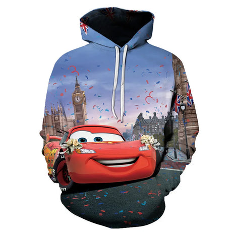 MINISO Hoodie Pixar Cars Lightning McQueen 3D Printing Sweatshirts Boys Girls Hooded Fashion Cartoon Sweatshirt Oversized Hoodie