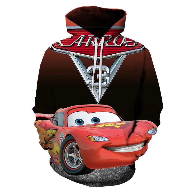 MINISO Hoodie Pixar Cars Lightning McQueen 3D Printing Sweatshirts Boys Girls Hooded Fashion Cartoon Sweatshirt Oversized Hoodie