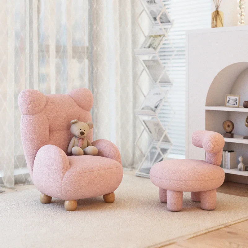 MOMO Lamb Velvet Cream Children's Bear Sofa Chair Cute Baby Single Cartoon Seat Mini Lazy Small Sofa Modern Simplicity