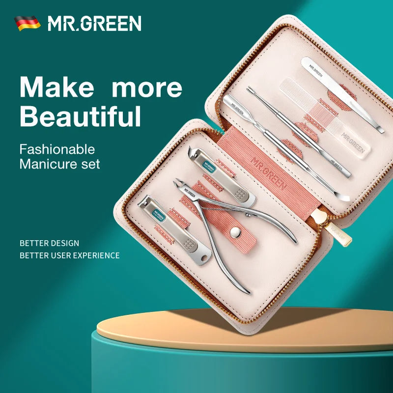 MR.GREEN Manicure Set Pedicure Sets Nail Clippers Tools Stainless Steel Professional Nail Scissors Cutter Travel Case Kit 7in1