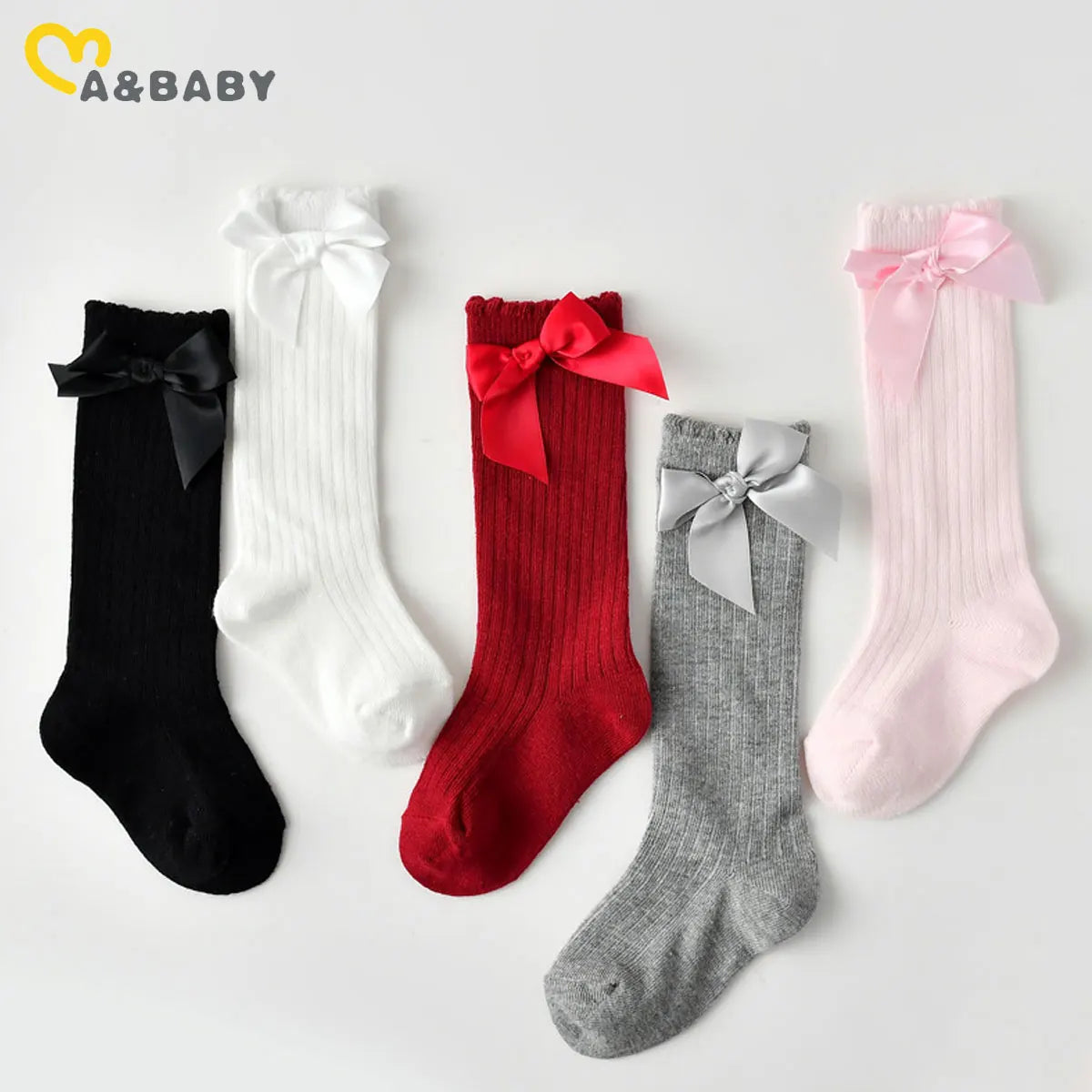 Ma&Baby 0-4Years Newborn Infant Toddler Baby Girl Socks Bow Christmas Red Knee High Socks Princess Girls Leg Warmers