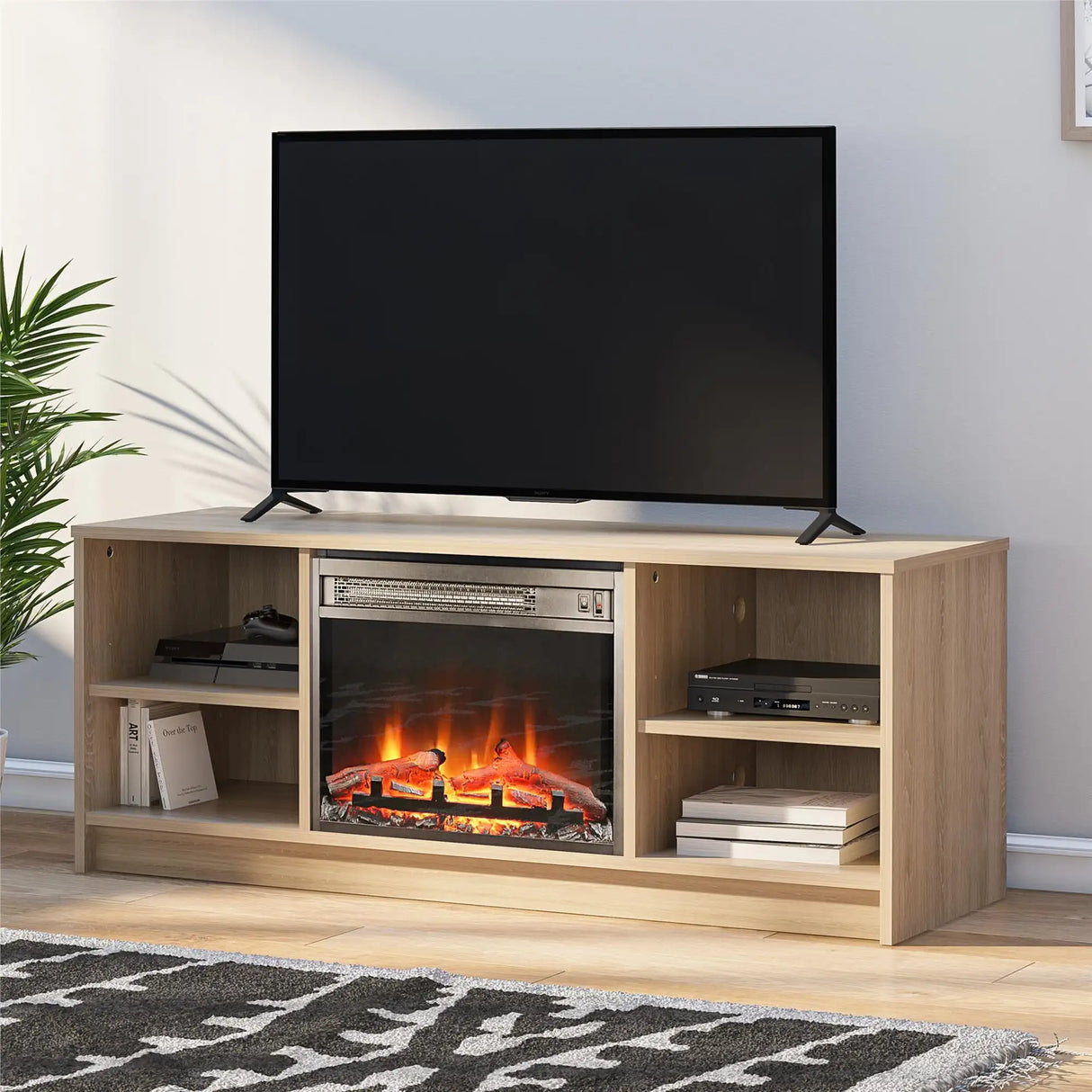 Mainstays Fireplace TV Stand for TVs up to 55", Natural