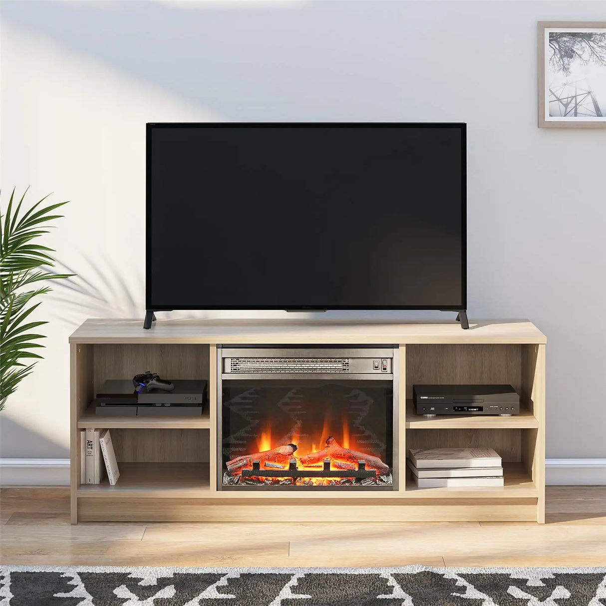 Mainstays Fireplace TV Stand for TVs up to 55", Natural