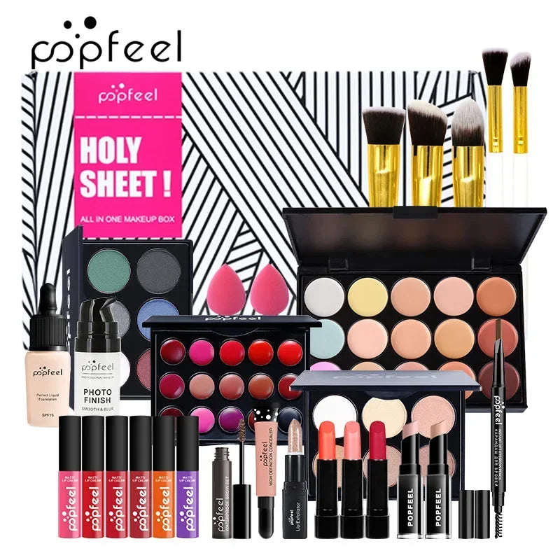 Makeup Kit Full Professional Eyeshadow Lip Gloss Blush Foundation Lip Gloss Lipstick Make Up Set POPFEEL