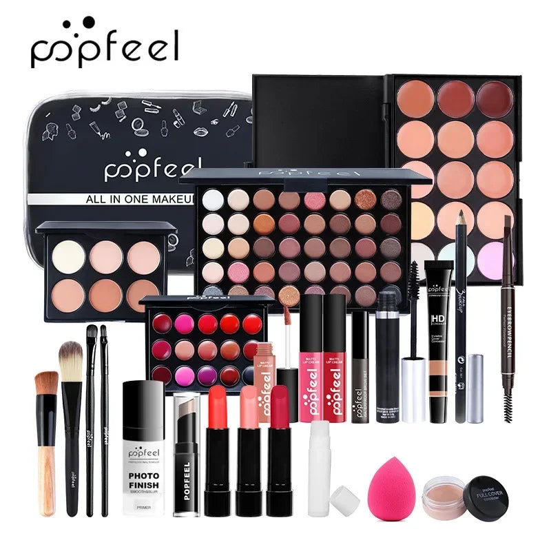 Makeup Kit Full Professional Eyeshadow Lip Gloss Blush Foundation Lip Gloss Lipstick Make Up Set POPFEEL