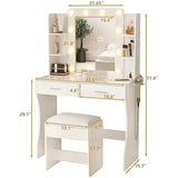 Makeup Vanity with Power Strip,Dressing Table Set with 2 Large Drawers,Vanity Mirror 3 Lighting Color Adjustable,White