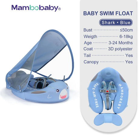 Mambobaby Baby Float with Canopy Crotch Strap Inflatable-free Solid Core Kid Swimming Pool Accessory Toddler Water Toy Bathroom