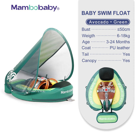 Mambobaby Baby Float with Canopy Crotch Strap Inflatable-free Solid Core Kid Swimming Pool Accessory Toddler Water Toy Bathroom