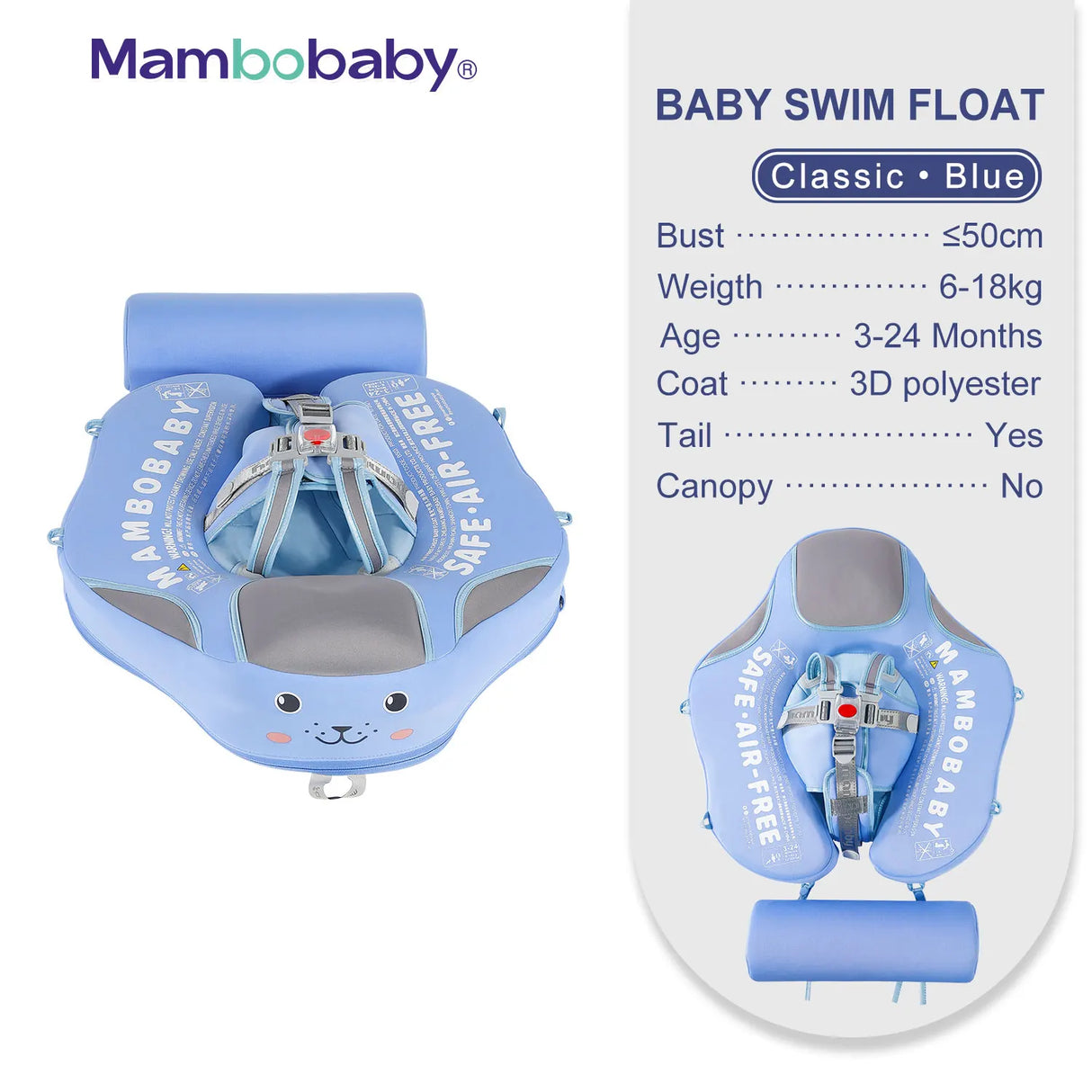 Mambobaby Baby Float with Canopy Crotch Strap Inflatable-free Solid Core Kid Swimming Pool Accessory Toddler Water Toy Bathroom