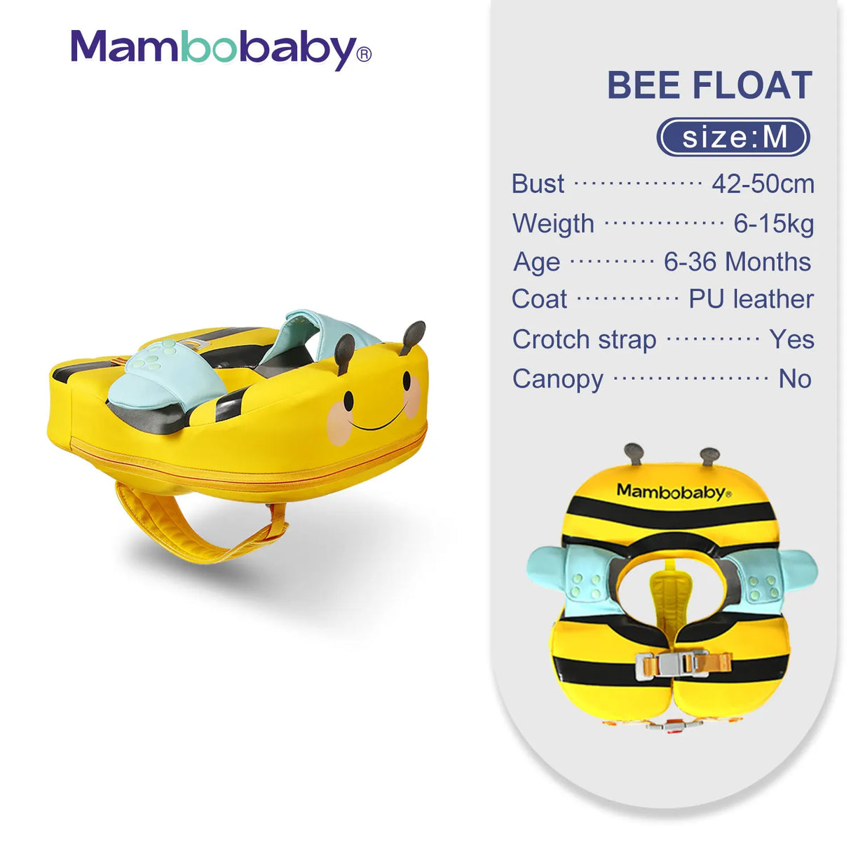 Mambobaby Baby Float with Canopy Crotch Strap Inflatable-free Solid Core Kid Swimming Pool Accessory Toddler Water Toy Bathroom