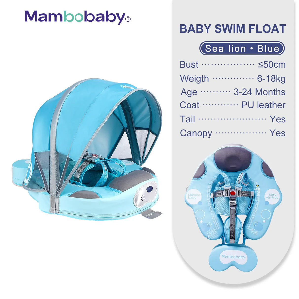 Mambobaby Baby Float with Canopy Crotch Strap Inflatable-free Solid Core Kid Swimming Pool Accessory Toddler Water Toy Bathroom