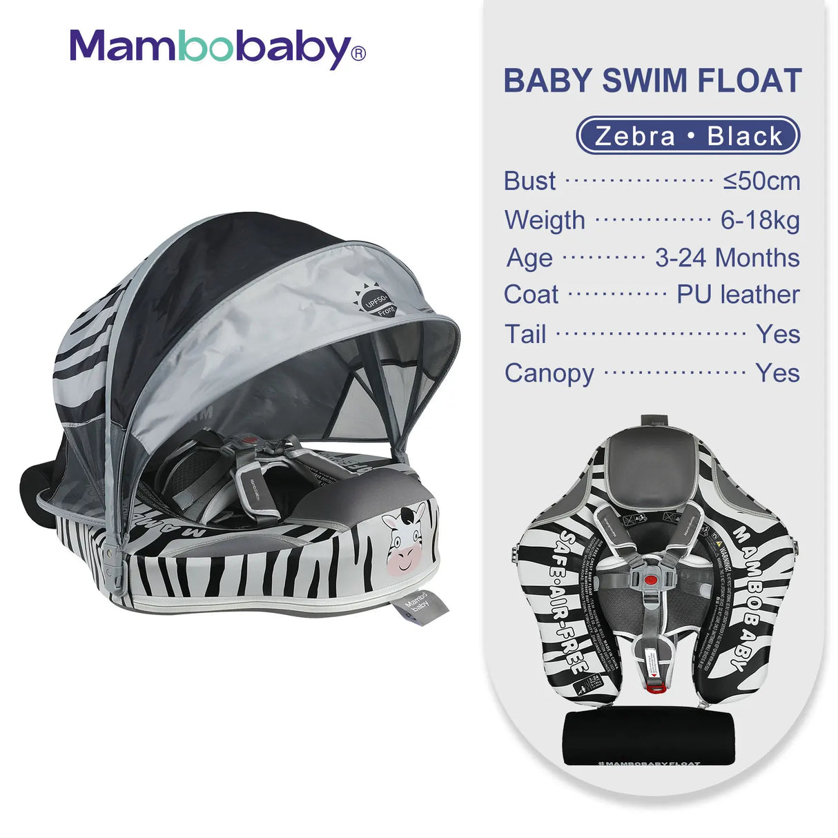 Mambobaby Baby Float with Canopy Crotch Strap Inflatable-free Solid Core Kid Swimming Pool Accessory Toddler Water Toy Bathroom