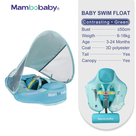 Mambobaby Baby Float with Canopy Crotch Strap Inflatable-free Solid Core Kid Swimming Pool Accessory Toddler Water Toy Bathroom