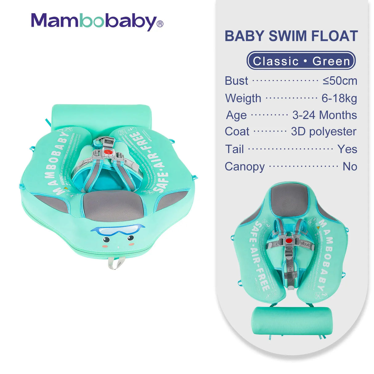 Mambobaby Baby Float with Canopy Crotch Strap Inflatable-free Solid Core Kid Swimming Pool Accessory Toddler Water Toy Bathroom