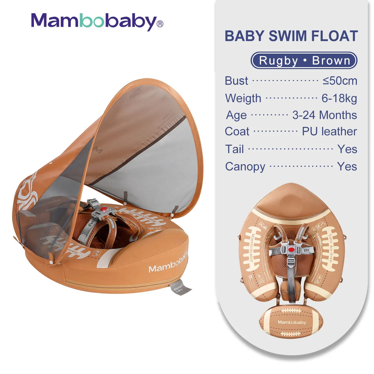 Mambobaby Baby Float with Canopy Crotch Strap Inflatable-free Solid Core Kid Swimming Pool Accessory Toddler Water Toy Bathroom