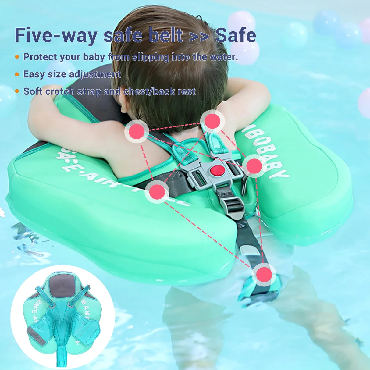 Mambobaby Baby Float with Canopy Crotch Strap Inflatable-free Solid Core Kid Swimming Pool Accessory Toddler Water Toy Bathroom