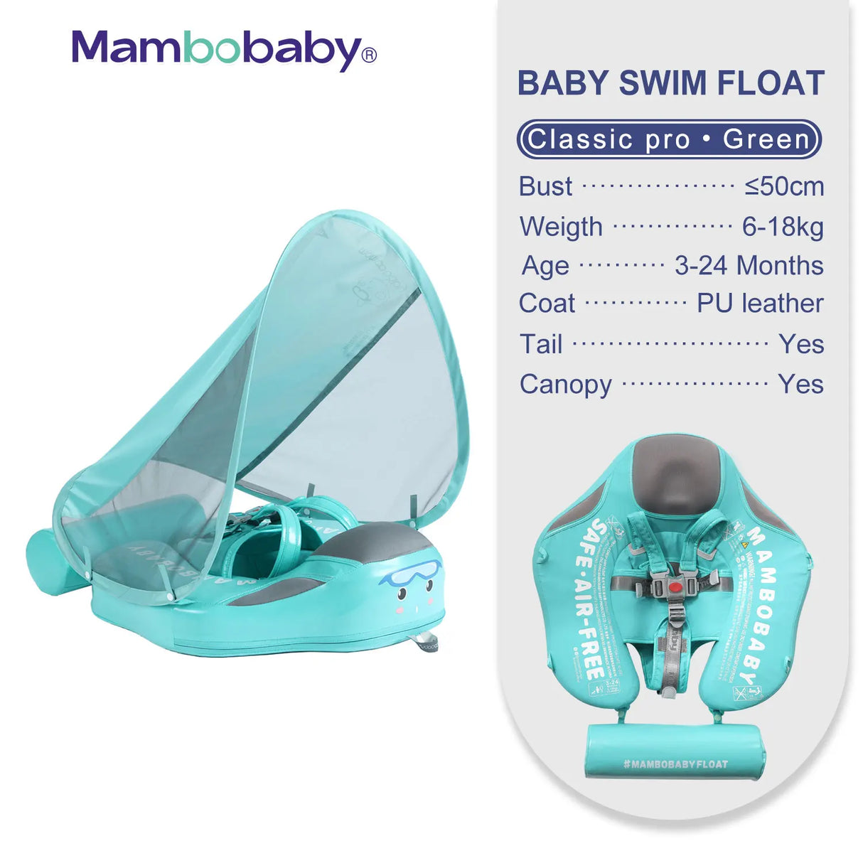 Mambobaby Baby Float with Canopy Crotch Strap Inflatable-free Solid Core Kid Swimming Pool Accessory Toddler Water Toy Bathroom