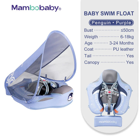 Mambobaby Baby Float with Canopy Crotch Strap Inflatable-free Solid Core Kid Swimming Pool Accessory Toddler Water Toy Bathroom