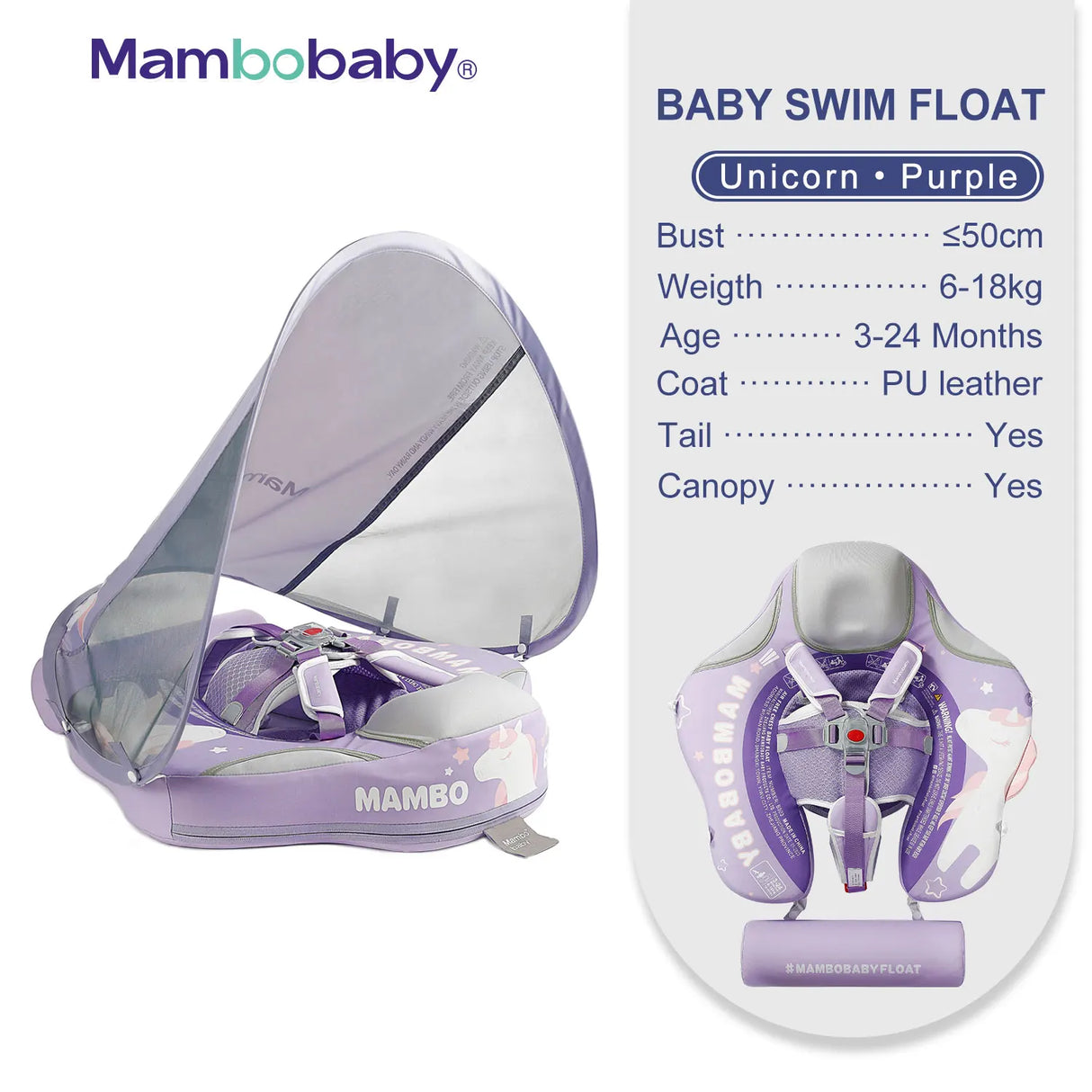 Mambobaby Baby Float with Canopy Crotch Strap Inflatable-free Solid Core Kid Swimming Pool Accessory Toddler Water Toy Bathroom