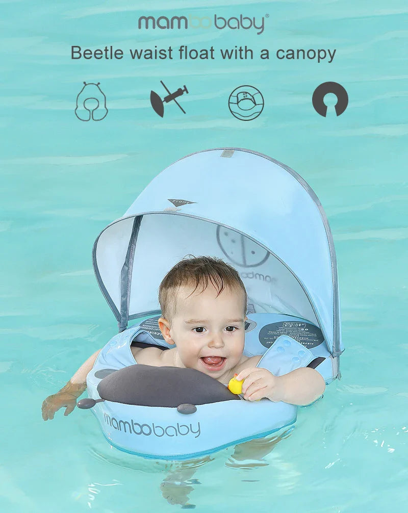 Mambobaby Baby Swimming Float With Sunshade For Infant Non-Inflatable Pool Accessories Kids Outdoor Play Water Waist Floater