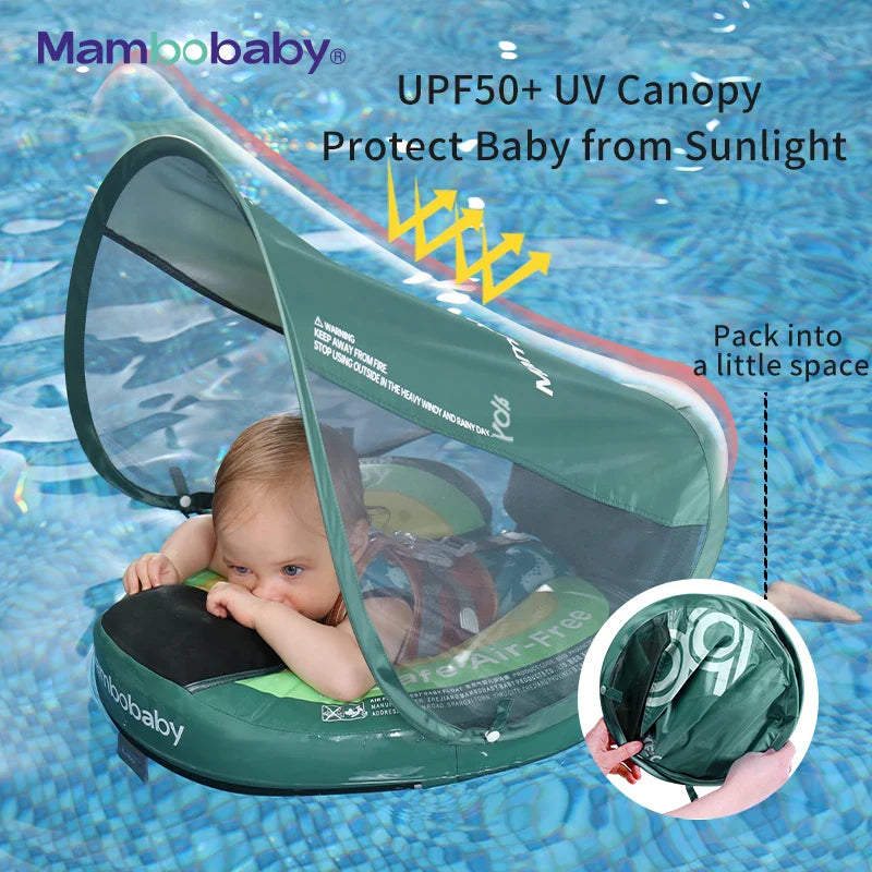 Mambobaby Baby Swimming Float With Sunshade For Infant Non-Inflatable Pool Accessories Outdoor Summer Play Water Games Floater