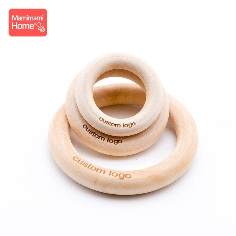 Mamihome 50pc Customize Logo Wooden Ring Baby Teether Bpa Free Beech Ring Teething Toys DIY Nursing Bracelets Gifts Chew Rodents