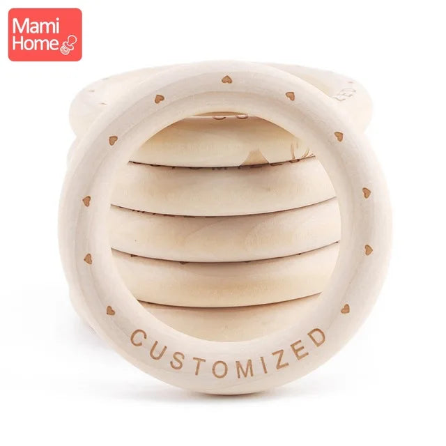 Mamihome 50pc Customize Logo Wooden Ring Baby Teether Bpa Free Beech Ring Teething Toys DIY Nursing Bracelets Gifts Chew Rodents