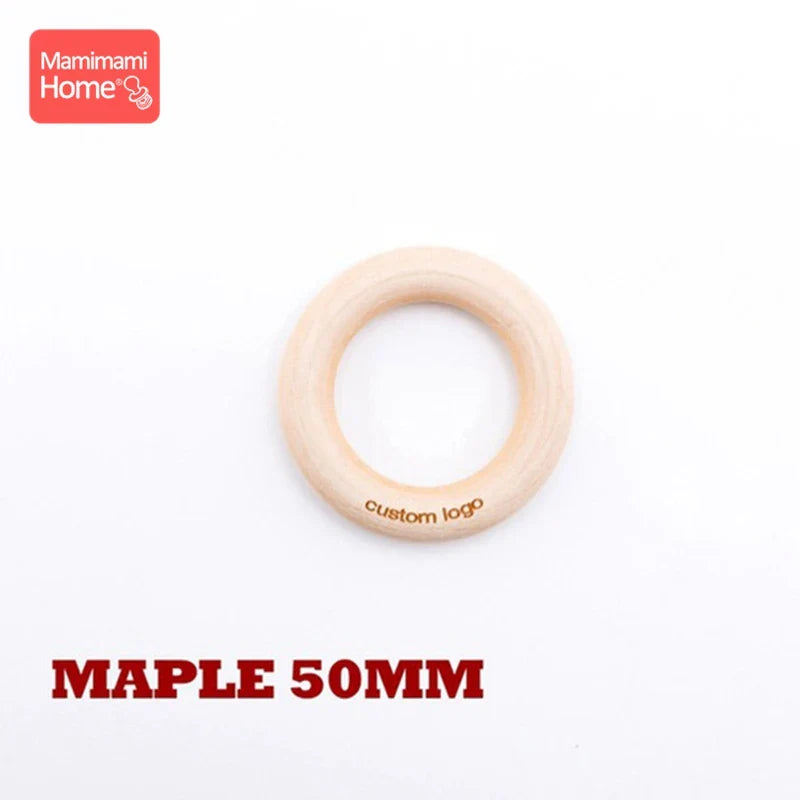 Mamihome 50pc Customize Logo Wooden Ring Baby Teether Bpa Free Beech Ring Teething Toys DIY Nursing Bracelets Gifts Chew Rodents