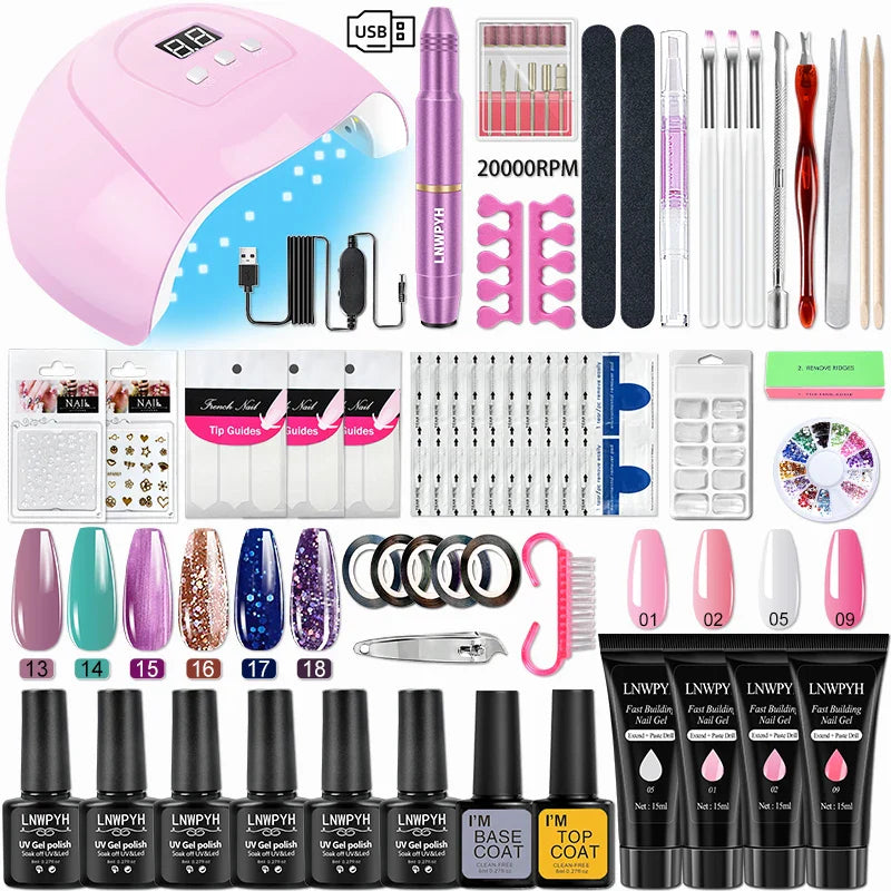 Manicure Set For Nail Extensions Gel Nail Polish Set Acrylic Kit Nail Gel Kit With UV Nail Lamp Dryer Gel Kits Nail Tools Set