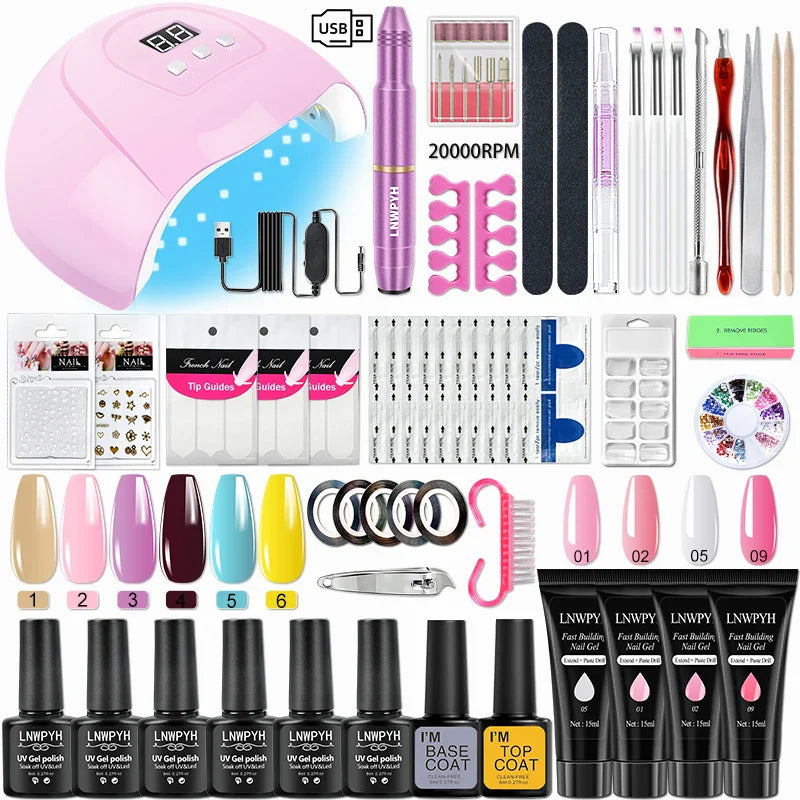 Manicure Set For Nail Extensions Gel Nail Polish Set Acrylic Kit Nail Gel Kit With UV Nail Lamp Dryer Gel Kits Nail Tools Set