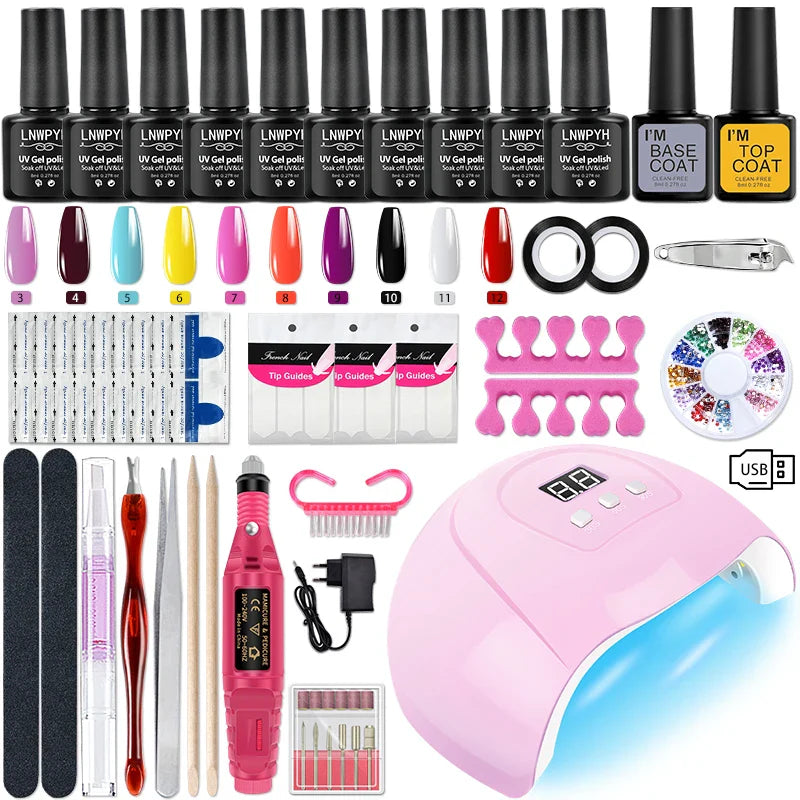 Manicure Set Poly Nail Gel Kit with 36/132W UV LED Lamp Gel Nail Polish Set Soak Off Varnish Nail Kit Professional Art Tools Set