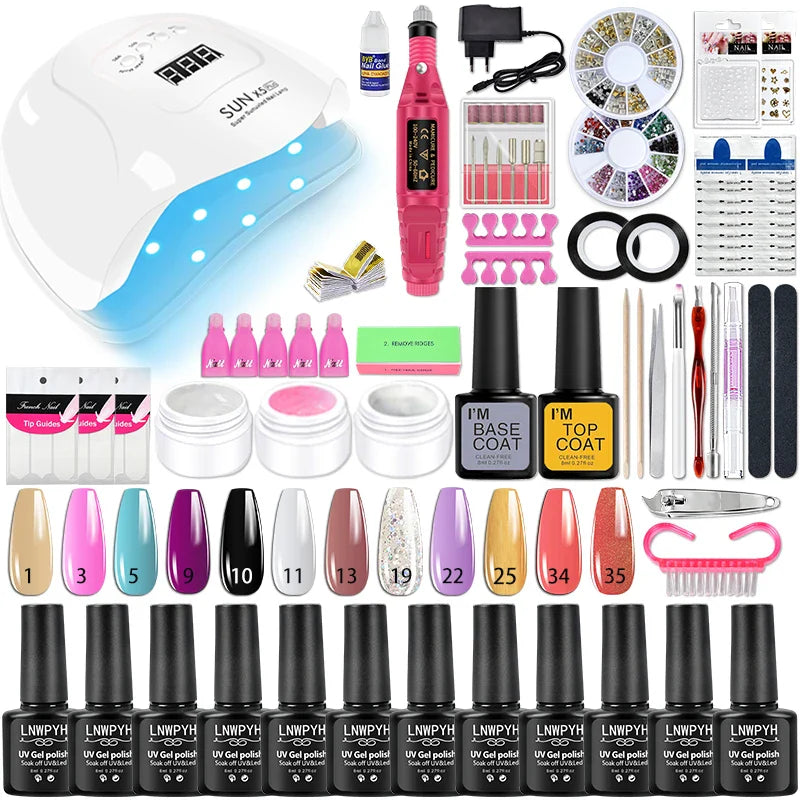 Manicure Set Poly Nail Gel Kit with 36/132W UV LED Lamp Gel Nail Polish Set Soak Off Varnish Nail Kit Professional Art Tools Set