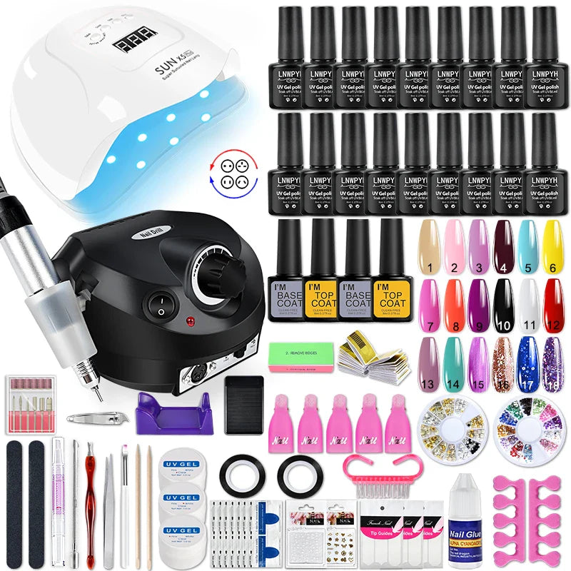 Manicure Set Poly Nail Gel Kit with 36/132W UV LED Lamp Gel Nail Polish Set Soak Off Varnish Nail Kit Professional Art Tools Set