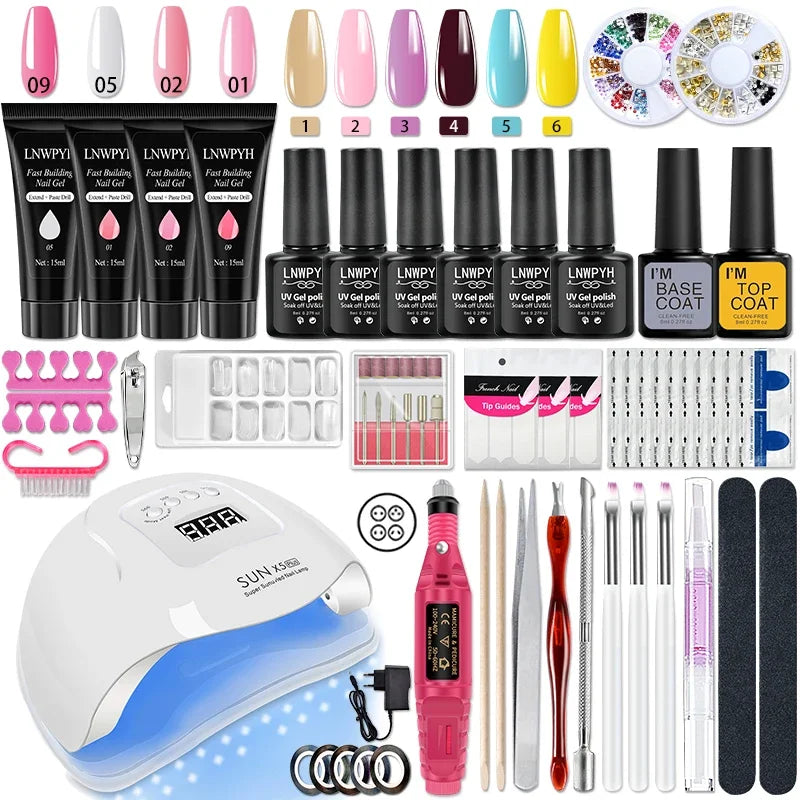 Manicure Set Poly Nail Gel Kit with 36/132W UV LED Lamp Gel Nail Polish Set Soak Off Varnish Nail Kit Professional Art Tools Set