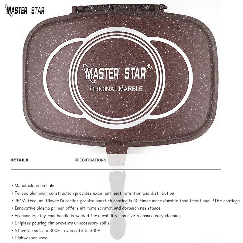 Master Star 36/40cm Double Sided Fry Pan Die-Casting Grill Pan Non-Stick Baking BBQ/Camping Cooking Tool Durable Gas Cookware