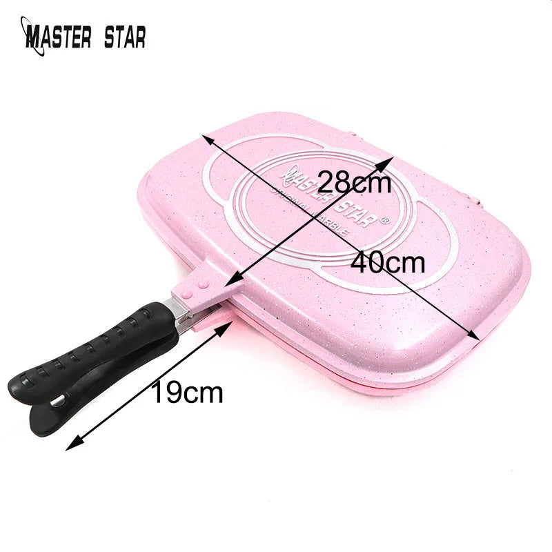 Master Star 36/40cm Double Sided Fry Pan Die-Casting Grill Pan Non-Stick Baking BBQ/Camping Cooking Tool Durable Gas Cookware