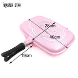 Master Star 36/40cm Double Sided Fry Pan Die-Casting Grill Pan Non-Stick Baking BBQ/Camping Cooking Tool Durable Gas Cookware