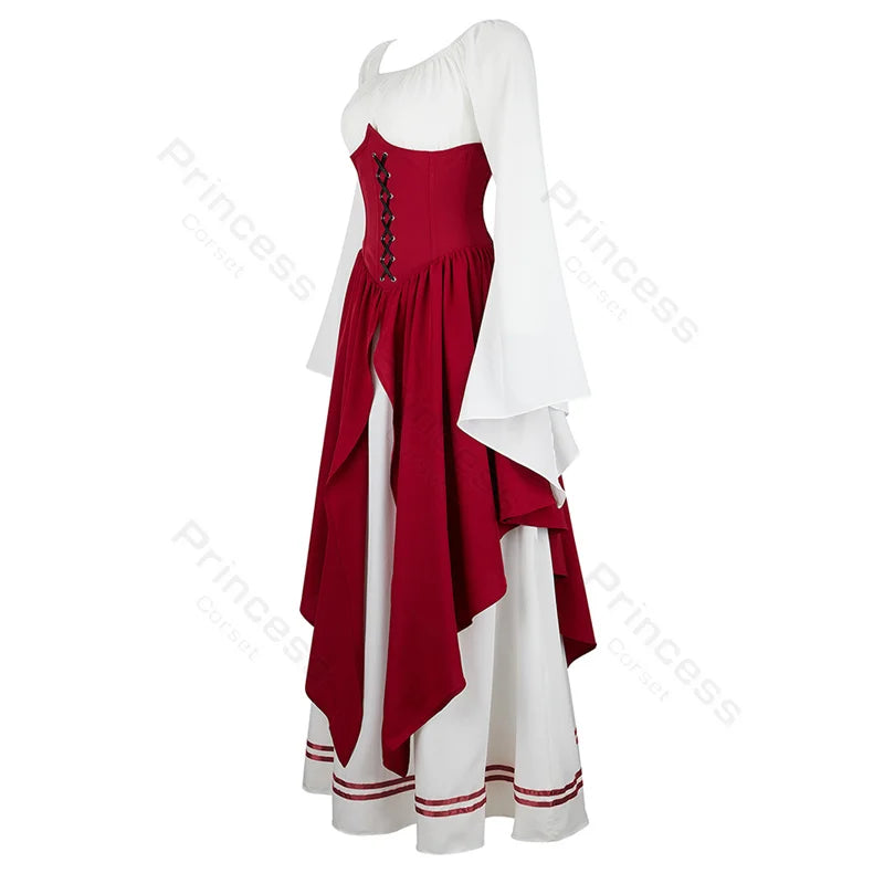 Medieval Dress Women European Clothing Victorian Dress Plus Size Renaissance Dresses Long Sleeve Halloween Costume Cosplay Red