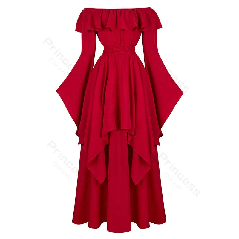 Medieval Dress Women European Clothing Victorian Dress Plus Size Renaissance Dresses Long Sleeve Halloween Costume Cosplay Red