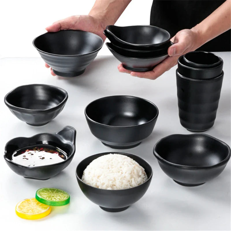 Melamine Black Small Bowl Fruit Fast Food Tableware Rice Soup Bowls Restaurant Dipping Sauce Dish Container Kitchen Utensils