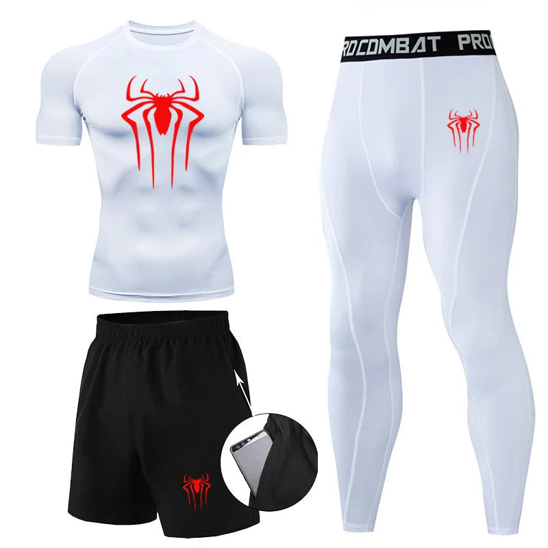 Men 3Pc Set Winter Thermal Underwear Compression Sports Suit Long Johns Clothes Running Tracksuit Wear Exercise Workout Tights