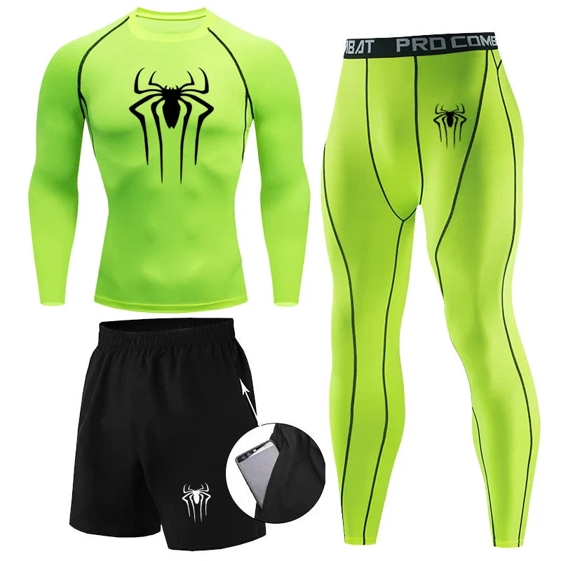 Men 3Pc Set Winter Thermal Underwear Compression Sports Suit Long Johns Clothes Running Tracksuit Wear Exercise Workout Tights