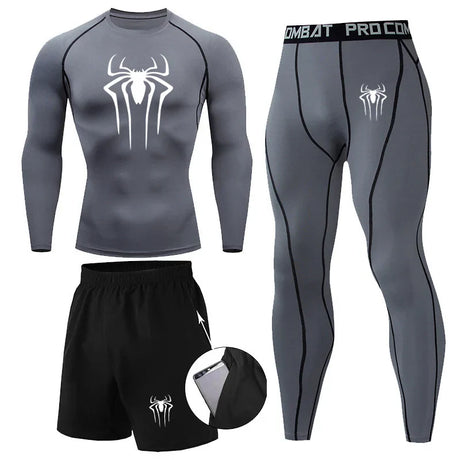 Men 3Pc Set Winter Thermal Underwear Compression Sports Suit Long Johns Clothes Running Tracksuit Wear Exercise Workout Tights