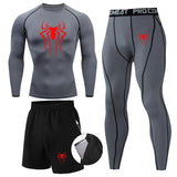 Men 3Pc Set Winter Thermal Underwear Compression Sports Suit Long Johns Clothes Running Tracksuit Wear Exercise Workout Tights