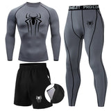 Men 3Pc Set Winter Thermal Underwear Compression Sports Suit Long Johns Clothes Running Tracksuit Wear Exercise Workout Tights