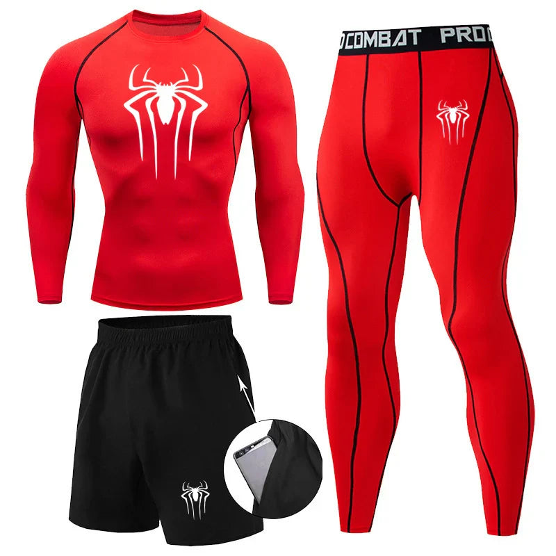 Men 3Pc Set Winter Thermal Underwear Compression Sports Suit Long Johns Clothes Running Tracksuit Wear Exercise Workout Tights